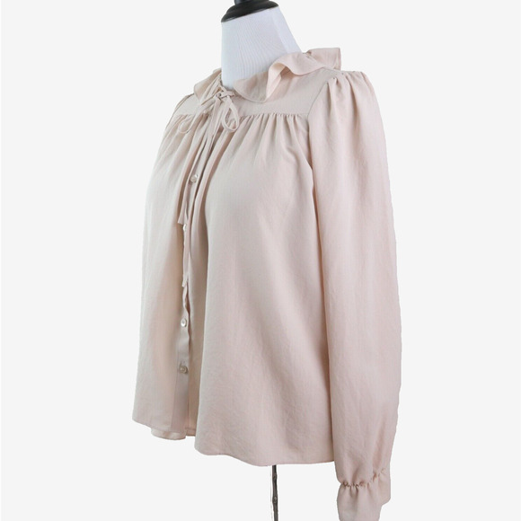 NWT ASOS US 8 Ruffle Tie Neck Blouse Long Sleeve Cream - Picture 1 of 9